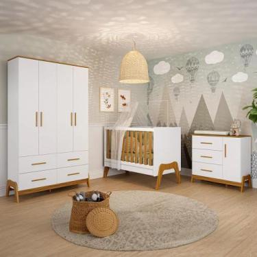 Imagem de Quarto de Bebê 100% MDF Guti 4 Portas Branco/Amendoa - Móveis Peroba -