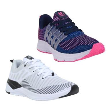 Imagem de Tênis Feminino Esportivo Caminhada Academia Corrida Kit Branco/Preto 3
