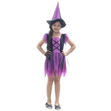 Imagem de Fantasia Bruxa Infantil Menina Feiticeira Vestido + Chapéu - SULAMERIC