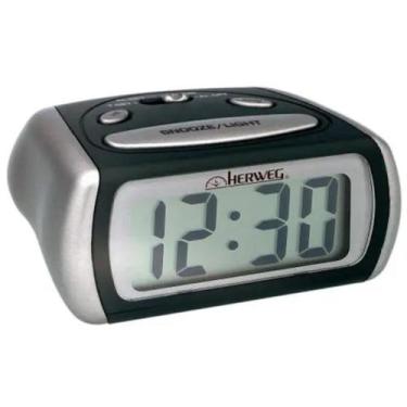 Imagem de Relógio Despertador Digital Led Azul Herweg 2916-71 Cinza Metalico
