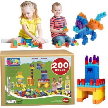 Imagem de Brinquedo Blocos De Montar encaixam 200 pçs Grande Ditatico Educativos