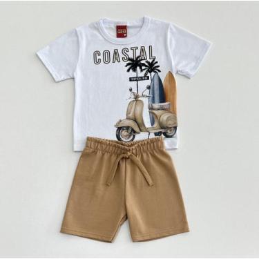 Imagem de Conjunto 1/8 Kyly Camiseta Branca Estampa Scooter Vintage e Bermuda Be