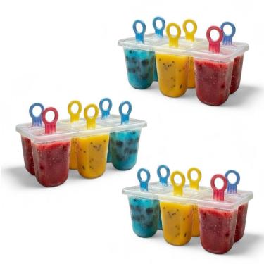 Imagem de Kit 18 Forminhas de Picolé Cabinho Redondo 60ml Plástico Reutilizável para Sorvetinho Caseiro Multicolorido Plasduran