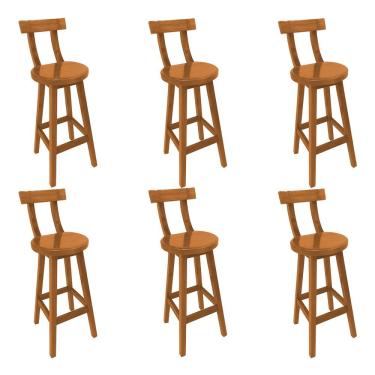 Imagem de Kit 6 Banquetas Girafa Altas com Encosto em Madeira 36cm Marrom para Cozinha e Bar Mega...