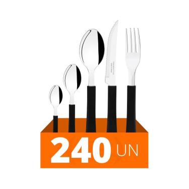 Imagem de Faqueiro Leme 240 Peças em Aço Inox para Mesa Cabo Preto Kit Completo Tramontina