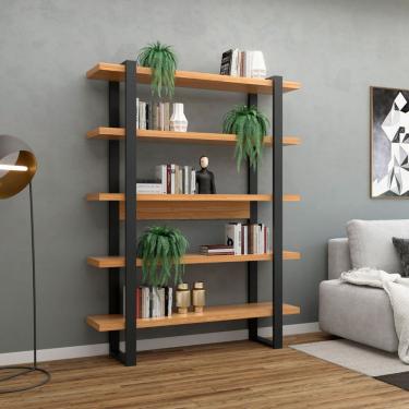 Imagem de Estante para Livros F10 5 Prateleiras em MDF 135cm Freijó e Preto Fosco Dalla Costa Móveis