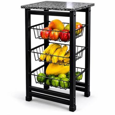 Imagem de Fruteira Chão Cozinha 3 Cestos Extra Forte Tampo Granito Cor:Preto - U