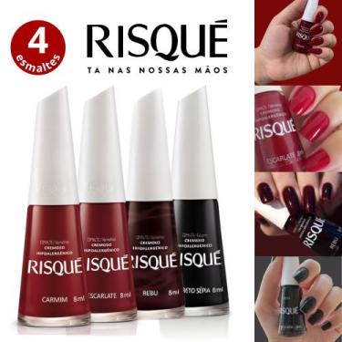 Imagem de Kit 6 Esmaltes Risqué Tons Escuros Vermelho Vinho e Preto Esmaltes Ata