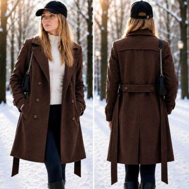 Imagem de Sobretudo Feminino Casaco Lã Batida Inverno Europeu Parka Longa Quenti