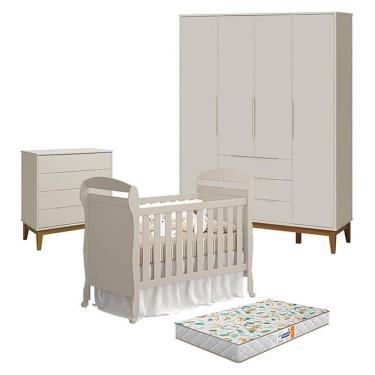 Imagem de Quarto de Bebê Completo Elfe Classic 4 Portas 4 Gavetas MDF Amadeirado Reller Móveis