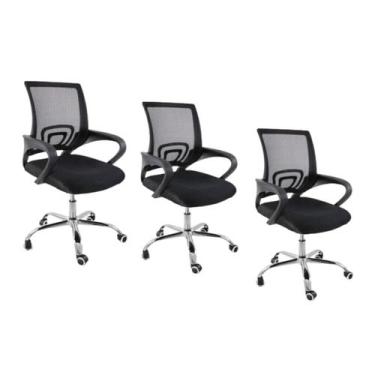 Imagem de Cadeira de Escritório Begonia Tela Mesh Ergonômica Giratória - Kit 3 C
