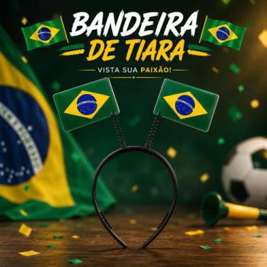 Imagem de Tiara Torcida Brasil com Bandeiras Flexíveis  Adereço Patriótico para 