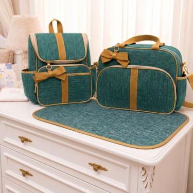 Imagem de Kit Bolsa Maternidade Completa 3 Peças Com Forro Interno e Laço Decora