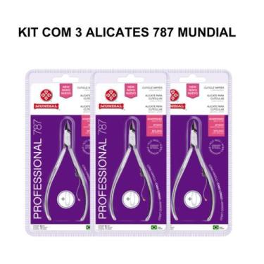 Imagem de Kit 3 alicate cuticula 787 cabo longo professional inox mundial