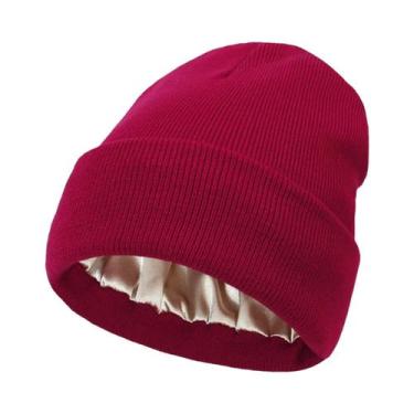 Imagem de Gorro Feminino De Inverno Antiestático Forrado Em Cetim, Touca De Malh