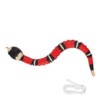 Imagem de FEBUD cobra, brinquedos interativos para gatos elétricos, recarregável por USB, brinquedo cobra com detecção inteligente, modelo realista cobra falsa, acessório brincadeira assustador Halloween, 39 cm