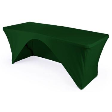 Imagem de LA Linen Toalha de mesa de elastano aberto nas costas para uma mesa retangular de 1,8 m, 182 x 76,2 cm, verde esmeralda