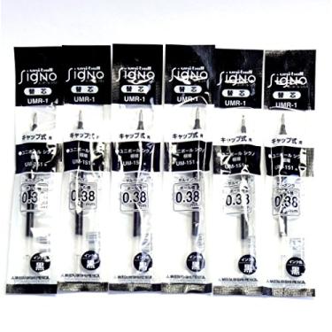 Imagem de Uni-Ball Signo Refil de caneta de gel ponta extrafina, tinta preta, 0,38 mm, conjunto de 6 (importação japonesa) [pacote original Komainu-Dou]