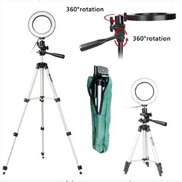 Imagem de Kit Youtuber Profissional Lapela + Microfone Condensador de Mesa Pc Celular Smartphone Iphone Android + Tripé 1,30m Luz