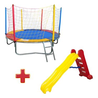 Imagem de Cama Elástica Pula Pula Trampolim 2,30m + Escorregador Grande Qualidade Playground Infantil Colorido