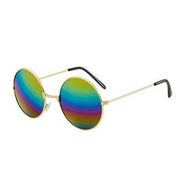 Imagem de Óculos de sol de pesca de luxo moda lazer redondo metal retro para homens mulheres design vintage óculos de proteção solar uv400, arco-íris, china