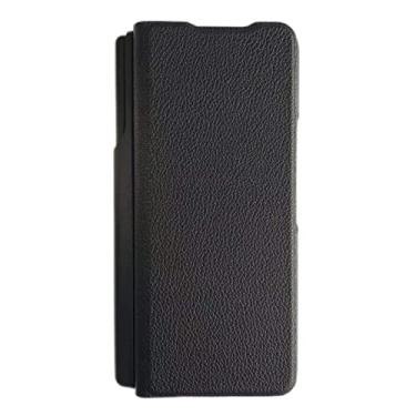 Imagem de Capa para Samsung Galaxy Z Fold 3 com suporte para caneta S e suporte, capa flip de couro PU premium com botão magnético de fechamento, preta