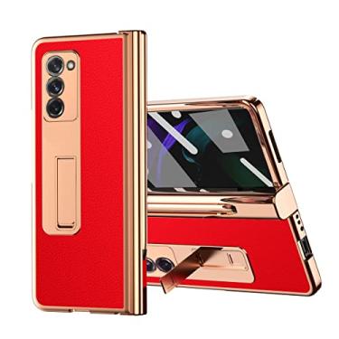 Imagem de Capa Z Fold 3/2 5G para Samsung Galaxy Z Fold 3 2, suporte com 2 dobradiças, uma caneta, protetor de tela de vidro embutido, padrão de couro resistente para Samsung Z Fold 2 3 capa (Galaxy Z Fold 2, vermelho)