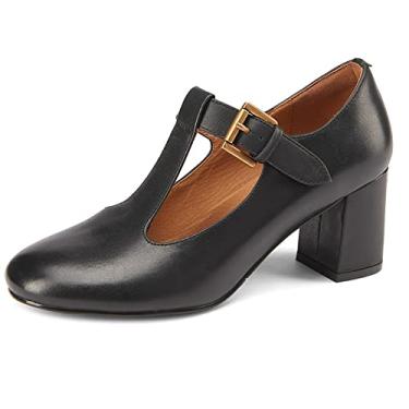 Imagem de Sapatos de salto alto para mulheres, sapatos de bico redondo salto alto feminino bico fechado casamento vestido de escritório sapatos sandálias sapatos de festa, preto, 35 EU/4 US