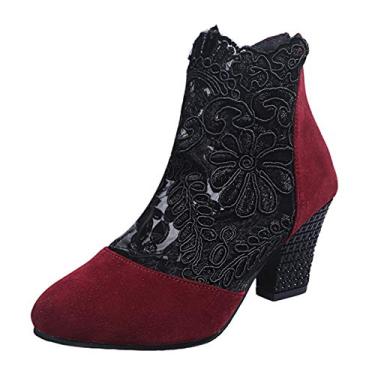 Imagem de Sandálias de salto casual com zíper alto estilo étnico flores femininas fio respirável sandálias femininas sandálias brilhantes para mulheres strass (vermelho, 37)
