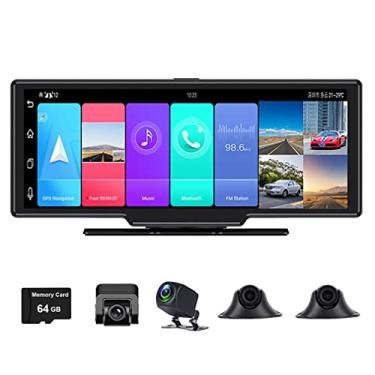 Imagem de 4 câmeras 360 graus gravação panorâmica 4g android carro traço cam espelho traseiro dvr console central wi-fi android 8.1 painel dvr gps navi adas bluetooth app remoto ao vivo