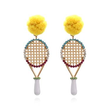 Imagem de Raquete de tênis brincos pendentes raquete de tênis joias para mulheres brincos de strass de cristal presentes para meninas adolescentes, 6.8*2.1cm/ 2.68*0.83inch, Zinco, Sem pedra preciosa