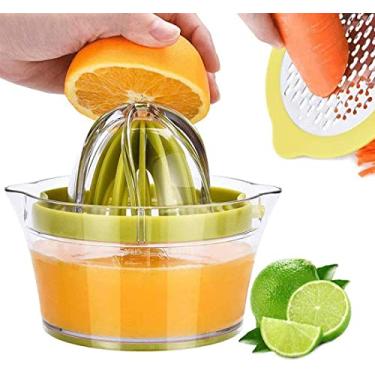 Imagem de Drizom Espremedor manual de suco de limão e laranja com copo de medição integrado e ralador, 340 g, verde