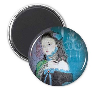 Imagem de Azul clássico menina estilo chinês aquarela ímã adesivo decoração emblema presente