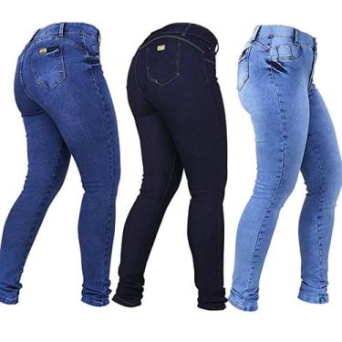 Imagem de Kit 3 Calças Jeans Feminino, Cintura Alta, Modela Bumbum - Dois Coraçõ