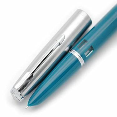 Imagem de MOOKEENONE 1 x caneta-tinteiro, esin Body Steel Push Cap Vacumatic Caneta-tinteiro Ponta F 0,5 mm com janela de tinta