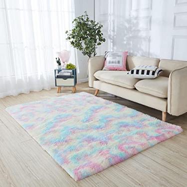 Imagem de Tapete de pelúcia decoração cobertor retangular macio gradiente tie-dye tapete confortável tapete macio desgrenhado para sala de estar tapete rastejante,Rainbow,160 x 230cm