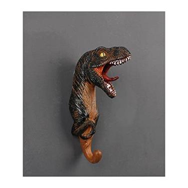 Imagem de KIZQYN Ganchos de casaco cabide de parede cabide de casaco de resina criativa modelo animal dinossauro gancho de casaco tricerátopo de parede quarto decoração de casa artesanato cabide de casaco montado na parede (cor: 1)