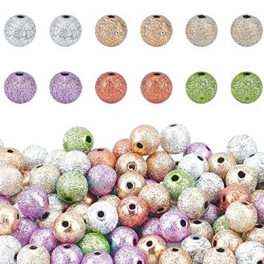 Imagem de PH PandaHall 120 peças 6 cores miçangas de poeira estelar 8 mm contas brilhantes redondas contas de glitter fosco para fazer joias faça você mesmo artesanato descobertas suprimentos, ornamento de natal, furo: 2 mm