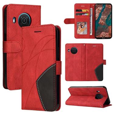 Imagem de Capa carteira Nokia X10 e Nokia X20, compartimentos para porta-cartão, capa de poliuretano de luxo anexada à prova de choque TPU com fecho magnético com suporte para Nokia X10 e Nokia X20 (vermelho)