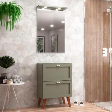 Imagem de Gabinete Para Banheiro Com Espelheira 60cm Retro Mdf Verde Milano - On