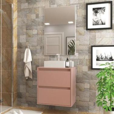 Imagem de Gabinete Para Banheiro Com Cuba E Espelheira 60cm Mdf Salmao Dubai - O