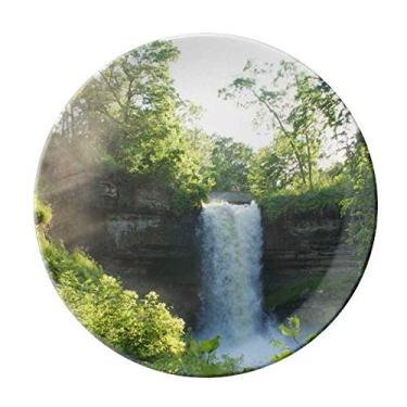 Imagem de Prato de paisagem florestal natureza cachoeira ciência decoração de porcelana salver louça louça jantar