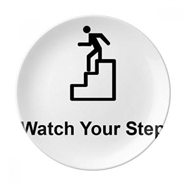 Imagem de Watch Your Step Prato Decorativo com Padrão de Símbolo Preto de Porcelana Salver Prato de Jantar