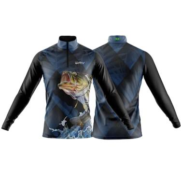 Imagem de Camiseta de Pesca Masculina Proteção UV 50 Solar Camisa De pescaria (as2, alpha, x_l, regular, Black Bass Azul)