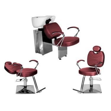 Imagem de Kit Salão Topázio 1 Cad Fixa + 1 Recl Base Quadrada + Lavatório Bordô