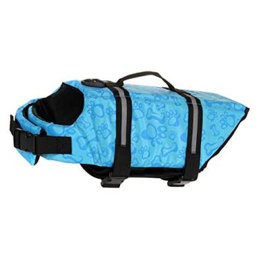 Imagem de Salva-vidas para Cães Com Vestuário e Acessórios de Osso Azul Coletes Salva-vidas Padrão Reflexivo para maiô para Cães Com Alta Flutuabilidade para Cachorros (M)