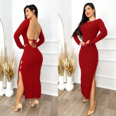 Imagem de Vestido Longo Com Manga Longa Com A Costa Aberta Vermelho - Mira Luxo