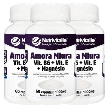 Imagem de Amora Miura + Magnésio e Vit. B6 Vit.E 60 Cápsulas 1000mg Nutrivitalle 3 Potes