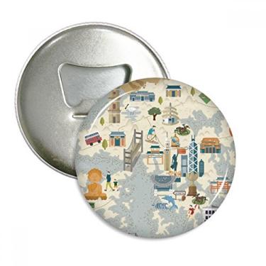 Imagem de Abridor de garrafa redondo de Hong Kong Local Bicycle Visiting China com botão magnético de geladeira 3 peças presente