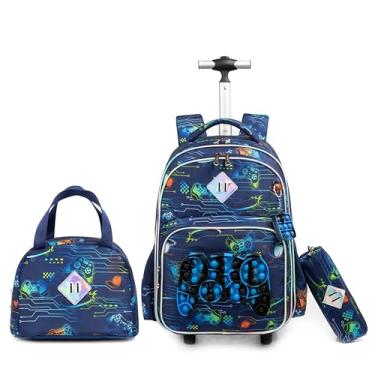 Imagem de Mochilas de Rodinhas Infantis - Kit de 3 peças com mochila de rodinhas, lancheira e estojo, ideal para crianças e estudantes (Brinquedo de agitação para gamepad)